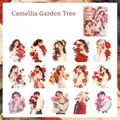 Waterdichte PET-stickerset met 30 stuks bloemen- en personage-illustraties - Camellia Tuinboom