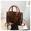 Brown leopard print rectangular handbag with dark brown handles and tassel detail - With Pendant / Brown