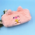 Rosa Plüsch-Federmäppchen mit niedlichem gesticktem Schwein und gelbem Küken-Motiv - Rosa Schwein und Ente