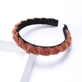 Baroque wide headband with red rhinestones and gold twisted chain on black fabric base - Red