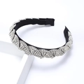 Braided rhinestone headband with crystal chain wrap on black satin base - Silver
