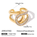 Gekruiste gouden roestvrijstalen ring met rechthoekige zirkonia in minimalistische stijl - Kruisparel Decoratiestijl (JDR0107002)