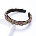 Luxurious multi-colored rhinestone twisted headband on black satin base for parties - Colorful