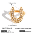 Waterdichte gouden hoefijzer ring met zirkonia stenen, hypoallergeen sieraad - X-vorm Gewikkelde Dubbellaagse Stijl (JDR0305007-7)
