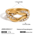 Waterdichte gouden roestvrijstalen knoopring voor dames met gezette zirkonias - Franse Vintage Parel Stijl (JDR0105015-7)