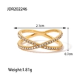 Bague croisée ajustable plaquée or ornée de cristaux de zircon scintillants en micro-pavé - Style Pavé Croisé Décalé (JDR202246-7) / Or