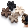 Set of four matte frangipani flower hair claws in black, brown, and cream colors - 4Pcs Set - Black/Dark/Light/Cream