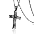 Halskette mit Vintage Silber Kreuzanhänger im Seilmuster und Boxkette für Damen und Herren - Gedrehtes Kreuz