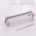 Minimalist light grey transparent mesh pencil case with zip closure and fabric label - Gray