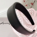 Minimalist black wide faux leather headband with non-slip interior for women's fashion - Solid Black