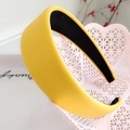 Padded bright yellow faux leather headband with a wide design and vintage rivet style - Pure Yellow