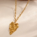 Collier avec pendentif cœur en or 18 carats, texture martelée et chaîne à maillons longs - Style Pendentif Cœur Texture Lave (CYN035B)
