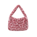 Borsa a mano in pelliccia sintetica leopardata rosa con morbida trama in peluche - Leopardo Rosa