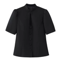 Black short sleeve top with mandarin collar and teardrop cutout detailing - S / Black