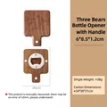 Abridor de cerveza magnético de madera de acacia con grabado de oso y acero inoxidable - Tres Osos - Cuadrado