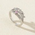 Elegant silver crown ring with a pink square zircon and adjustable open band design - Style 18