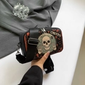 Borsa a tracolla nera con stampa Creepy Halloween e tracolla larga regolabile in nylon - Stile Teschio (Stile 3)