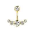 Golden stainless steel belly button ring featuring six sparkling white round zircon stones - Gold White Zirconia