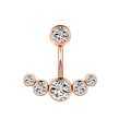 Rose gold navel ring with five curved sparkling cubic zirconia stones and top crystal ball - Rose Gold/White Zirconia