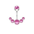 Pink zircon navel ring with five curved gems in a polished stainless steel setting - Silver/Pink Zirconia