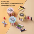 Tres kits de costura redondos en forma de pétalo rosa, azul y amarillo con hilos de 10 yardas - Costurero Redondo 9902