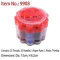 Portable round sewing kit with 10 thread rolls and needles measuring 7.5cm x 6.2cm - 9908 Round Sewing Box