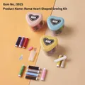 Striped heart-shaped sewing kit with colorful threads and needles in pink and blue - 9935 Heart Shaped Sewing Box