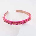 Elegant rose pink baroque headband featuring double-row crystals on fabric padding - Rose Pink