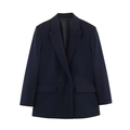 Detailed view of dark double-breasted blazer with classic lapels and flap pockets - Aquamarine