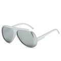 Silberne futuristische Oversize-Radbrille mit einteiligem Shield-Glas im Cyber-Stil - Silberner Rahmen Silberne Spiegelgläser