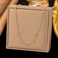 18K gold plated stainless steel bead necklace featuring delicate flower charms for women - Beaded Snowflake (H311) Gold