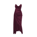 Elegant burgundy satin evening dress with deep V-neck, pleated waist, and high side slit - Burgundy
