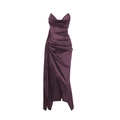 Elegant deep purple strapless satin dress with pleats and high side slit - Purple