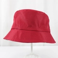 Close-up of deep red polyester sun bucket hat with reinforced stitching and plaid lining - 58cm One Size / Burgundy