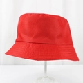 Detailed view of a bright red polyester bucket hat with twill texture on a white stand - 58cm One Size / Red