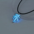 Luminous blue leaf pendant necklace glowing in dark with silver frame and black cord - Sky Blue Maple Leaf (NY955)