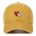 Detail of heart embroidery on washed yellow cotton baseball cap with fine stitching - Adjustable / Yellow