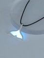 Detailed view of luminous blue whale tail pendant with black rope chain for women - Sky Blue Fishtail (NY933)