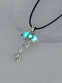 Close-up of luminous eye-shaped pendant with blue glow and black leather cord - Blue-Green Evil Eye (NY932)