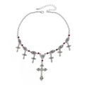 Gothic silver cross necklace with red crystal beads and vintage embossed pendants - Cross Classic Style (X4165)