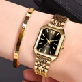 Orologio donna rettangolare dorato con quadrante nero e bracciale con incisione LOVE - Orologio Stile 10 + Bracciale (Senza Scatola)