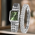 Orologio al quarzo da donna argento con quadrante verde sole e bracciale scintillante - Orologio Stile 16 + Bracciale (Senza Scatola)