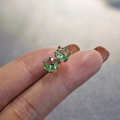 Green zircon stud earrings with six-claw setting in polished silver metal finish - Bright Green Rhinestone