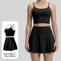 Conjunto de yoga negro con sujetador deportivo y falda de tenis plisada tiro alto - Negro Estrellado