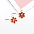 Red enamel flower jewelry charm with gold plating showing 8mm and 11mm size dimensions - 10 Pieces Pack / Red