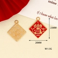 Square red and gold enamel cartoon zodiac horse charm for DIY jewelry and crafts - Lucky Horse 2 (Y-172)