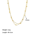 Collier double rang doré en acier inoxydable avec perles carrées et chaîne réglable - Collier (QYH352) / Doré