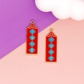 Close-up of red and gold Chinese pendants with blue blessing characters and cloud details - All the Best-Double Sided