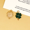Green enamel four-leaf clover charm with gold plating for DIY jewelry making projects - Ink Green Clover (C)