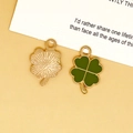 Breloques trèfle à quatre feuilles en émail vert pour bijoux irlandais et boucles d'oreilles - 1 Trèfle Vert Herbe (C)